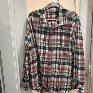 Men's Plaid Button-Down Shirt - Rust, Blue & White